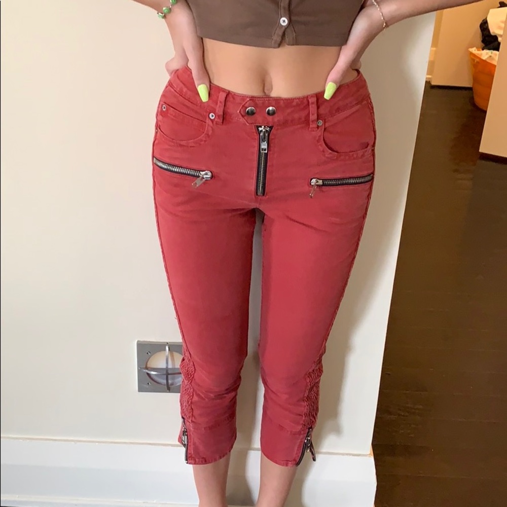 Red Isabel etoile Marant skinny 3/4 cut jeans.